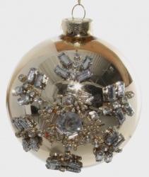 Стеклянный шар золотой драгоценный камень снежинка 10 см