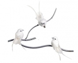 Белые птицы на ветке с клипсой, 12 см