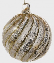 Стеклянный шар с подкладкой из античного серебра-мат смешанный с золотым блеском 10 см