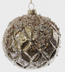 Стеклянный шар структурированный античный золотой бисерный верх 10см