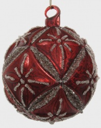 Стеклянный цветочный шар античный бордовый серебряный блеск 10 см