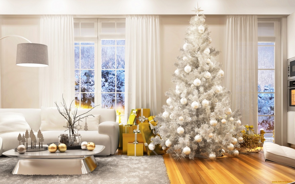 белая елка в гостинной фото